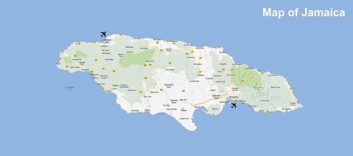 המפה של ג ' מייקה שדות תעופה ואתרי נופש