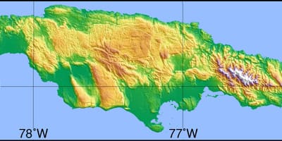 המפה של ג ' מייקה מראה ההרים, המישורים והעמקים